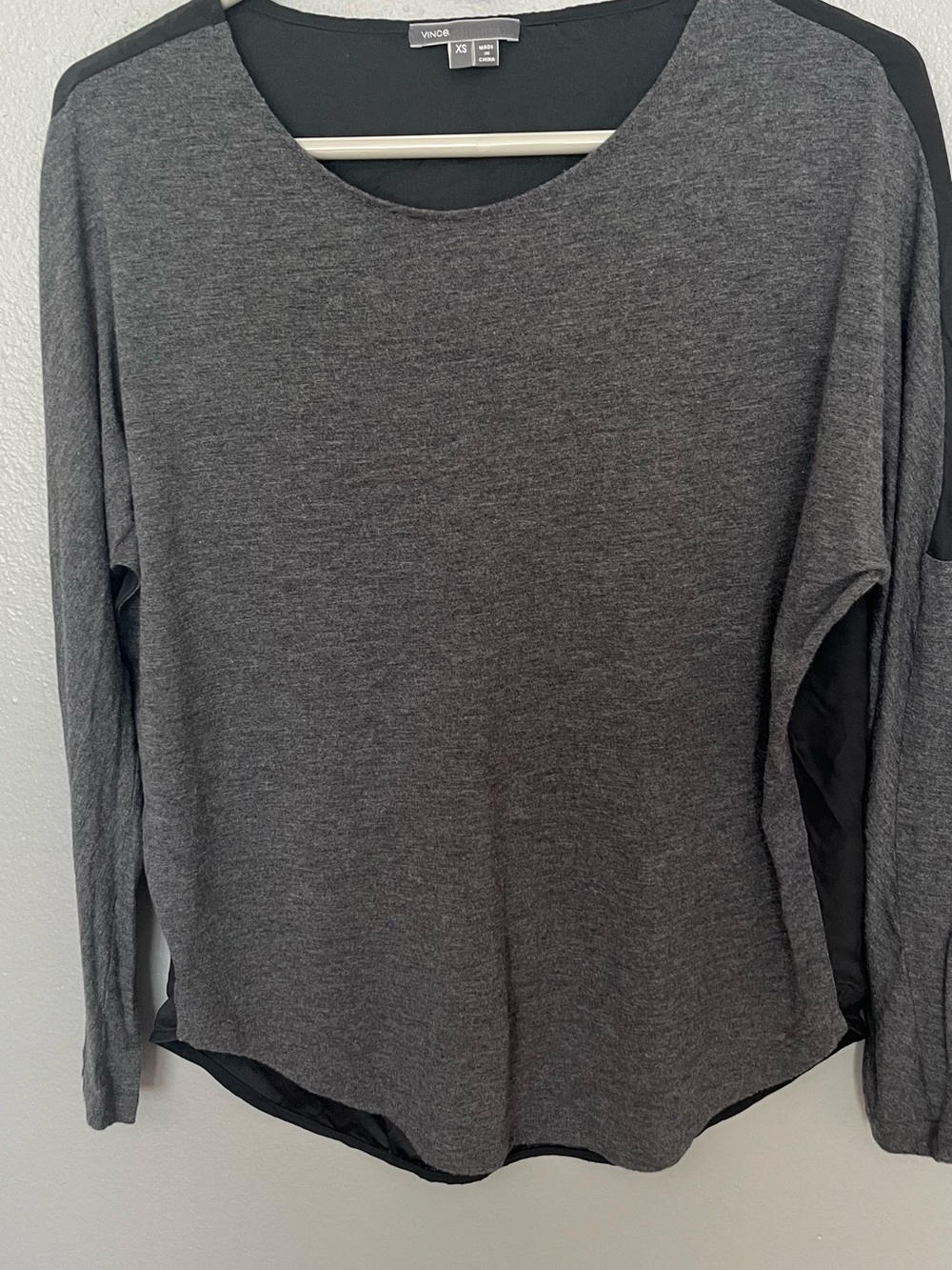 Vince Gray and Black Paneled Long-Sleeve Top